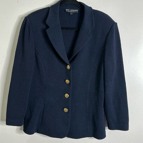 ST. Jone basic navy blue gold button knit jacket size 12